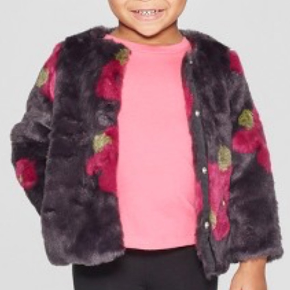 Genuine Kids Coat Gray and Purple Flower Size 3T